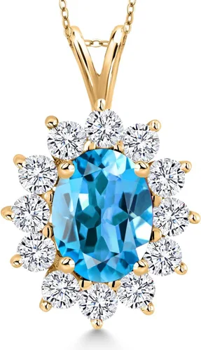 Vista 146 de Gem Stone King Collar con piedra natal ovalada de plata chapada en oro amarillo de 18 quilates, ovalado de 0.315 x 0.236 in, collares con colgante