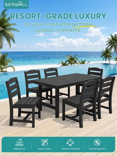 Vista 8 de SERWALL Outdoor HDPE Armless Dining Chairs Set of 2,All-Weather Use,Black Negro