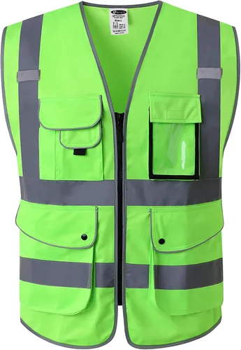 Vista 35 de JKSafety Chaleco de seguridad frontal con cremallera de alta visibilidad Clase 2 de 9 bolsillos con tiras reflectantes, cumple con las normas