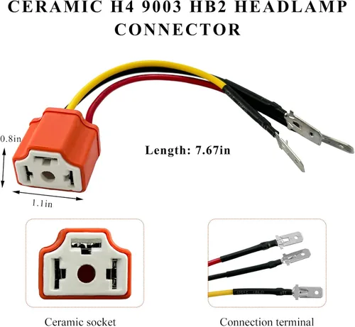 Vista 2 de 2 piezas H4 HB2 9003 arnés de cableado socket para faros delanteros, conector de cerámica de 16AWG para faros delanteros, enchufe hembra de coleta
