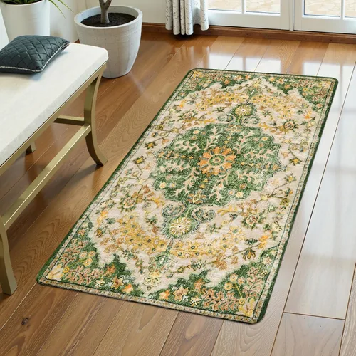 Vista 45 de Lahome Alfombra Floral Bohemio Medaillon - 2x3 Pequeña Alfombra de Baño Rosa Caliente, Alfombra de Cocina, Lavable a Máquina, Antideslizante, Suave