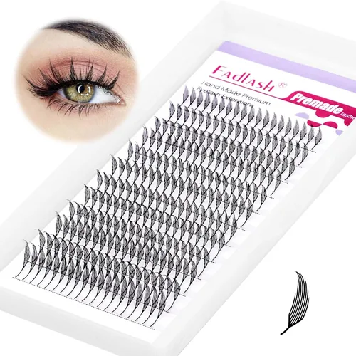 Vista 53 de FADLASH Extensiones de pestañas postizas en abanico con base puntiaguda 10D, extensiones de pestañas postizas de tallo medio, extensiones