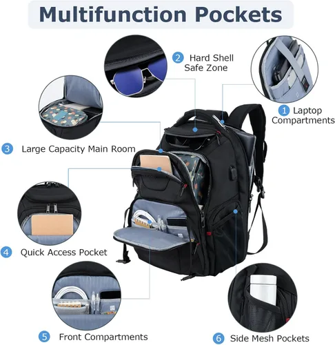 Vista 2 de VANKEAN Mochila de viaje para laptop de 17.3", Negro, Grande