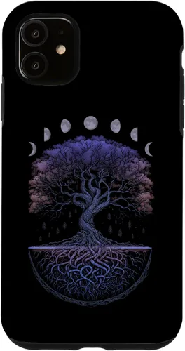 Vista 8 de Funda para iPhone 11 Pro Max Yggdrasil nórdico árbol de la vida vikinga fases de la luna