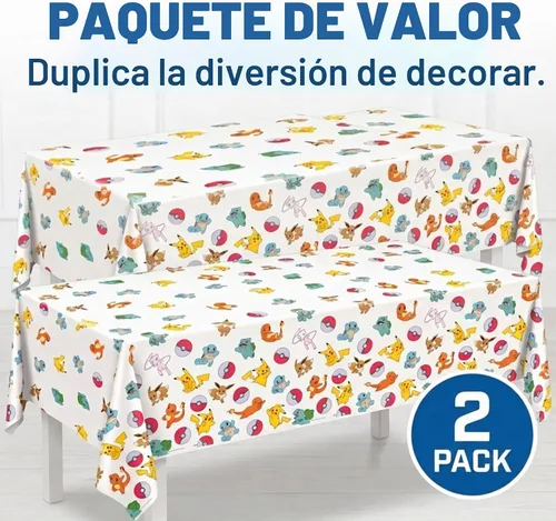 Vista 2 de Paquete de 2 manteles de Pokémon, decoraciones de cumpleaños de Pokémon