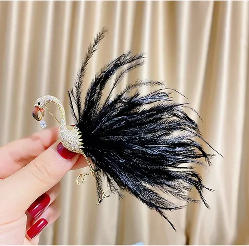 Vista 4 de Broche de flamenco para mujeres y niñas, cristal de circonita cúbica grande, rosa, broches de insignia de animales, broches de solapa, ramillete