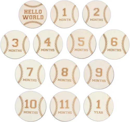Vista 16 de Tarjetas de hitos mensuales para bebés, discos de hitos mensuales de madera, accesorios de fotografía para recién nacidos para documentar