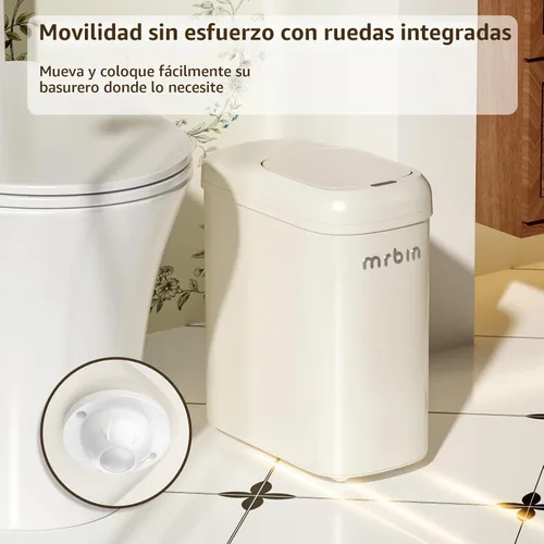 Vista 4 de MRBIN Bolsa de absorción con sensor de movimiento, cubo de basura de baño con tapa y ruedas, cesta de basura automática de 2.6 galones