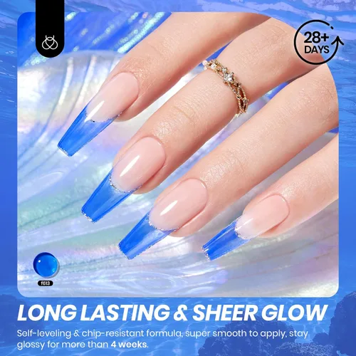 Vista 5 de Beetles - Esmalte de uñas de gel azul, 0.5 onzas líquidas, esmalte de gel azul profundo, efecto translúcido, esmalte de uñas neutro que se absorbe
