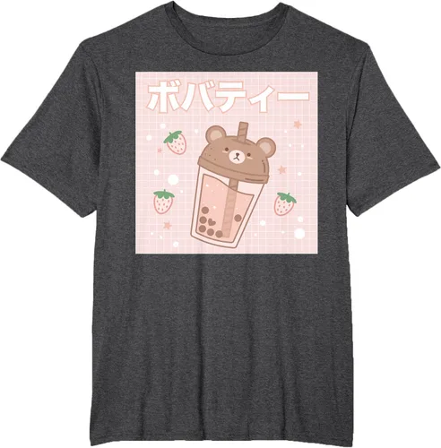 Vista 21 de Camiseta estética Kawaii con diseño de oso lindo y té con leche burbuja, talla S Blanco