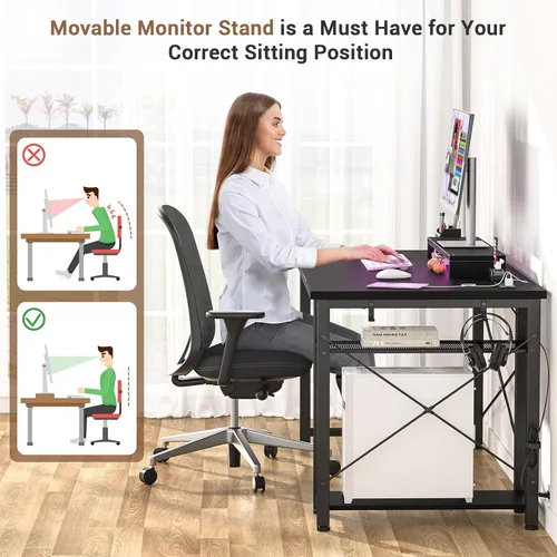 Vista 6 de Armocity Escritorio para computadora con luces LED, escritorio de juegos con toma de corriente y USB, mesa reversible para laptop 40 con soporte