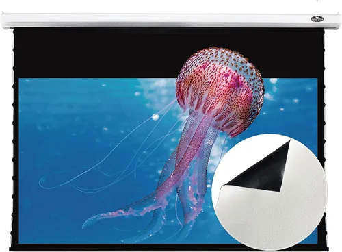 Vista 10 de VIVIDSTORM-Pantalla tensada de lujo, proyector de pantalla desplegable de tensión motorizada perforado transparente acústicamente blanco, cine