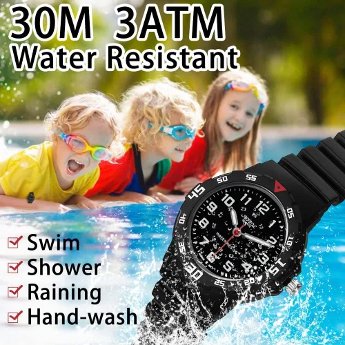 Vista 3 de Reloj analógico para niños, resistente al agua, para enseñar el tiempo, para niños y niñas, correa suave para aprender