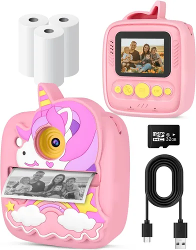 Vista 10 de Cámara de impresión instantánea para niños de 3 a 12 años, cámara para niños con tarjeta SD de 32 G y papel de 300 fotos, foto de 48 MP, video