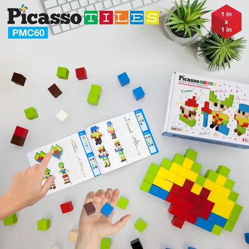 Vista 5 de PicassoTiles Cubo de rompecabezas magnético + kit de ingeniería de 105 piezas, juego de construcción de bloques de construcción magnético de 1