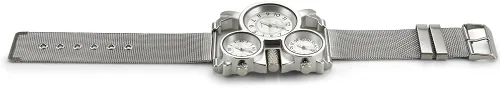 Vista 4 de Oct17 Reloj de pulsera analógico de cuarzo militar de acero inoxidable con malla de metal correa de reloj durable incluye subesferas multi zona