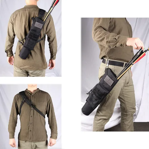 Vista 7 de Carcaj de arco ligero para la espalda con doble uso plegable compacto, bolsa de flechas para la cadera con sistema Molle colgado para tiro al blanco