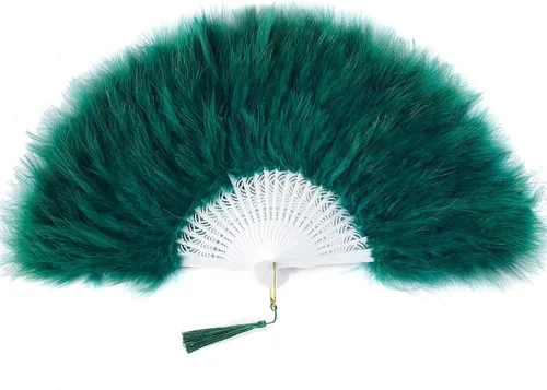 Vista 12 de BABEYOND - Abanico de mano plegable de plumas de marabú de los años 20 Blanco roto