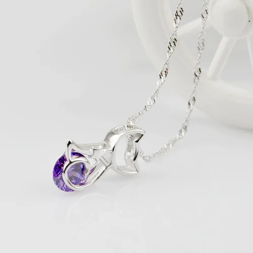 Vista 7 de Dankadi Collar de plata de ley 925 de moda para mujer, lindo gatitogato, colgante de cadena de eslabones para el cuello, gargantilla de circón