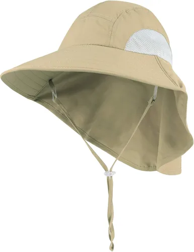 Vista 7 de Connectyle Sombrero de sol con protección UV de ala grande para niños con solapa para el cuello, gorra de pesca de malla Azul