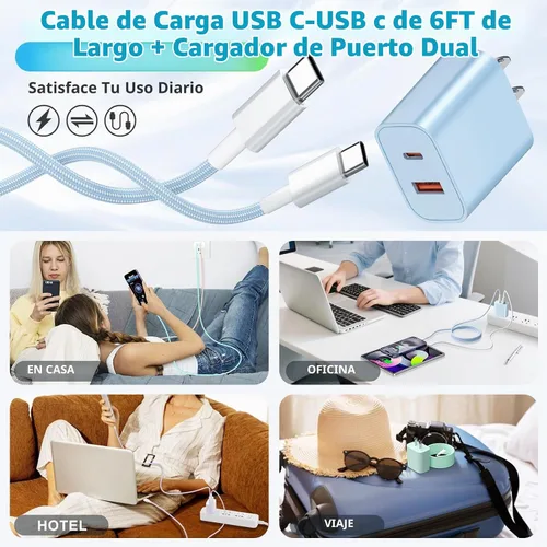 Vista 7 de Para iPhone 17 16 15 Cargador de carga rápida, paquete de 4 unidades de doble puerto de 20 W USB C Charger Block with 6FT USB-C to C Cable Type C