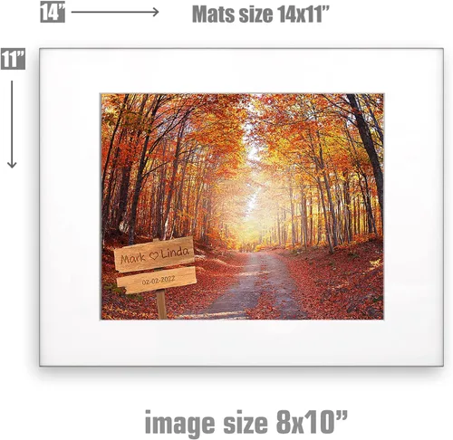 Vista 6 de Autumn Path - Lienzo personalizado o impresión fotográfica y obra de arte enmarcada con nombres de pareja, fecha especial en impresiones, gran