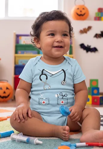 Vista 2 de Tstars Baby Doctor Enfermera Body Infantil Halloween Scrubs Niño Niña Aguamarina
