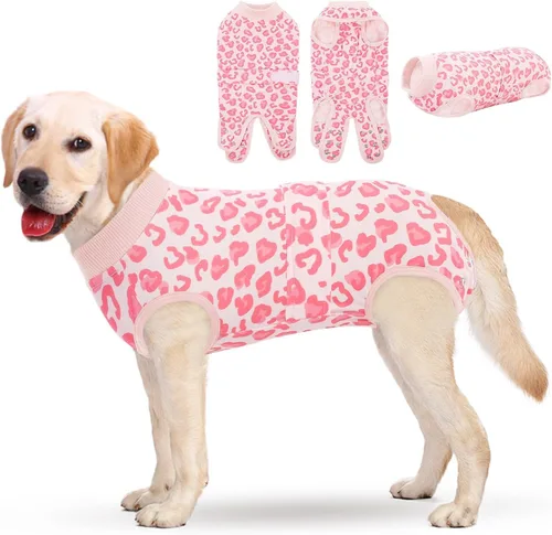 Vista 15 de KOESON Traje de recuperación de cirugía ligero y suave para perros pequeños Rosa claro leopardo