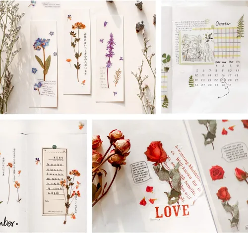 Vista 7 de Mayplous 12 hojas de calcomanías para álbumes de recortes, decoración de flores y plantas para planificador, diario, álbum, diarios, PET