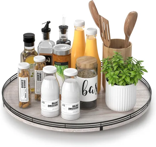 Vista 67 de Marble Lazy Susan - Tocadiscos para mesa, bandeja redonda de mármol de grano de madera antigua de 10 pulgadas para mesa de comedor, encimera de Negro