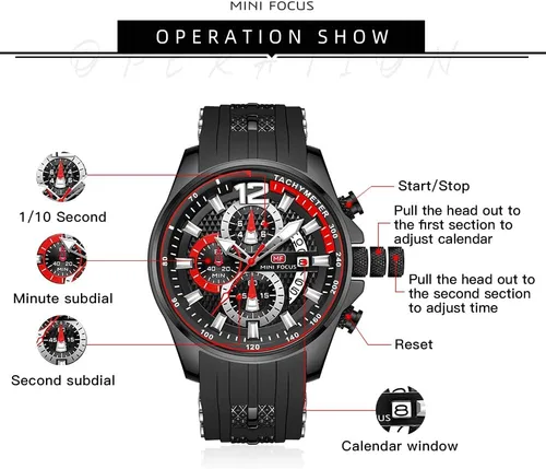 Vista 6 de KXAITO Relojes para hombre, reloj cronógrafo deportivo militar, resistente al agua, correa de cuero de silicona luminosa, relojes casuales