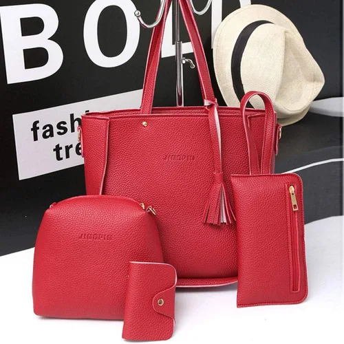 Vista 3 de Bolso de mano negro para mujer tamaño pequeño a la moda 2022 4 piezas bolso de hombro hobo para mujer bolso de mano de cuero para mujer bolso