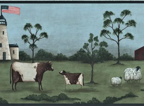 Vista 11 de CONCORD WALLCOVERINGS ™ Papel Pintado Frontera País Patrón Granja Ovejas Vacas Pollo Para Casa De Campo Cocina De Granja, Beige Verde Marrón, 15