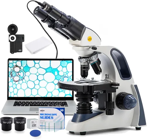 Vista 10 de SWIFT SW380B Microscopio compuesto binocular, 40X-2500X con cámara de 1.3 MP, 100 diapositivas de microscopio, kit de microscopio para estudiantes