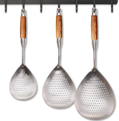Vista 14 de Skimmer - Cuchara ranurada de acero inoxidable 304 de 16.5 pulgadas para pasta y araña, cuchara para cocinar y freír, cuchara coladora de metal