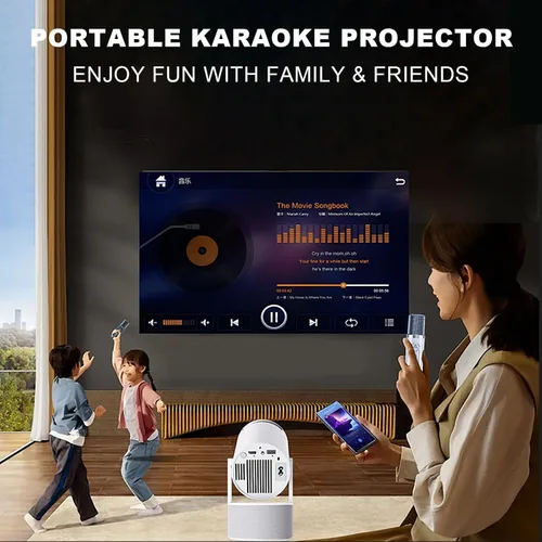 Vista 4 de Mini Portable Projector, HY300 PRO Karaoke Projector Support 4K 1080P with Dual-Band WIFI6 5G Wireless 5.0 Bluetooth Android 11, 200AISI 180°