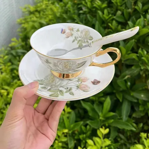 Vista 5 de Honorable Taza de café, capuchino, taza de té, con platillo para leche, porcelana de hueso fino, esmalte reactivo, 6.8 onzas-1 unidad