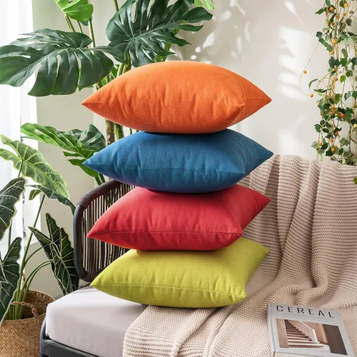 Vista 5 de MIULEE - Paquete de 2 fundas de almohada decorativas para exteriores, impermeables, sólidas, de lino, para jardín, granja, para Navidad, para patio