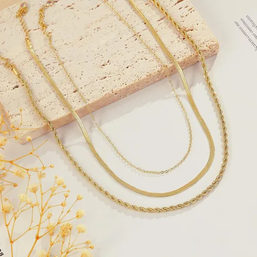 Vista 6 de Gargantilla para mujer, delicada cadena de serpiente gruesa chapada en oro de 14 quilates, collar de oro en capas, joyería de oro simple y moderna