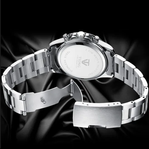 Vista 6 de Dentily Reloj de cuarzo para hombre, cronógrafo, de acero inoxidable, impermeable, para negocios, para hombre
