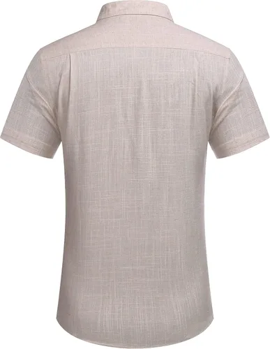 Vista 4 de COOFANDY Men's Linen Shirts Casual Button Down Short Sleeve Summer Beach Dress Shirt