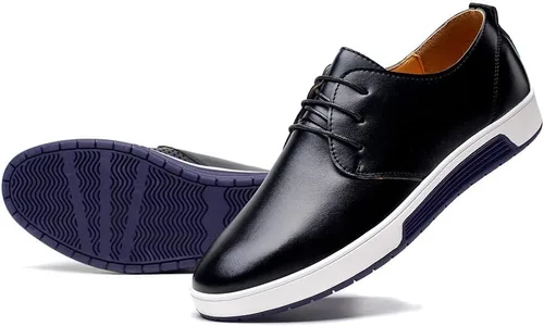 Vista 11 de konhill Zapatos Oxford casuales para hombre - Zapatos de vestir transpirables, mocasines con cordones, zapatillas planas Lk Negro