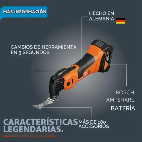 Vista 2 de Fein MultiMaster inalámbrico AMM 700 AS 4 Ah con bolsa de nailon para construcción y renovación de interiores - Starlock Max Mount, sistema QuickIn
