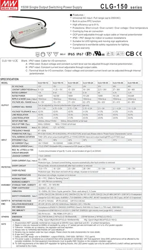 Vista 2 de MW Mean Well CLG-150-24 24V 6.3A 151.2W Single Output LED Power Supply with PFC