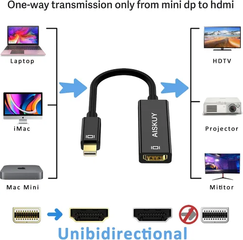 Vista 2 de Adaptador Mini DisplayPort a HDMI, 4k Mini DP (Thunderbolt 2) Convertidor macho a HDMI hembra para MacBook Air/Pro, Surface, ThinkPad, Monitor