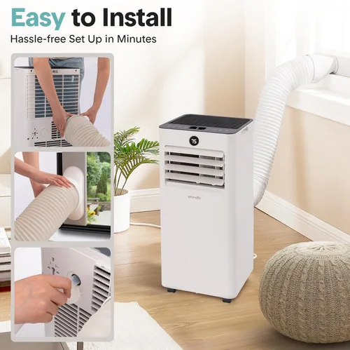 Vista 5 de SereneLife Aire acondicionado portátil de 8000 BTU, pequeña unidad de CA con deshumidificador y ventilador, mini unidad de CA con cobertura de 350