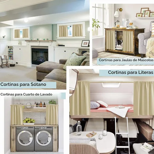 Vista 5 de PANELSBURG - Cortinas de cocina para ventanas, cortinas cortas térmicas aisladas de invierno para puerta con ventana, 24 pulgadas de largo, beige