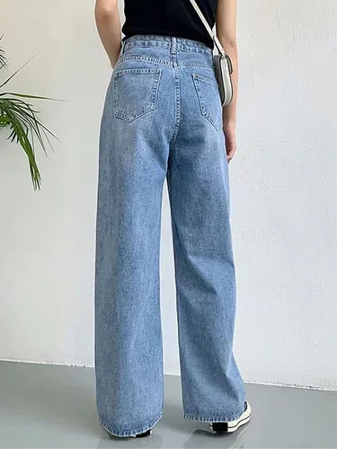Vista 2 de HDLTE - Jeans de pierna ancha para mujer, pantalones holgados de cintura alta, pantalones de mezclilla tipo boyfriend Y2K