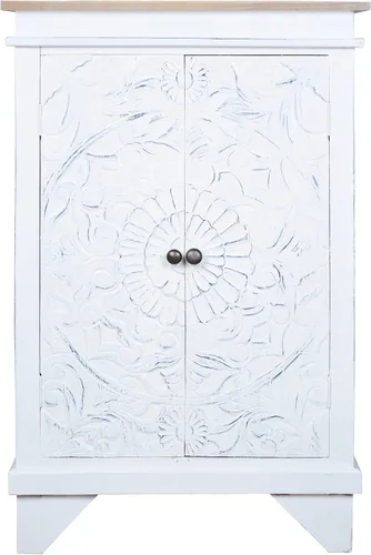 Vista 5 de Sunset Trading Cabaña de madera maciza tallada acento envejecido blanco/marrón madera flotante Armario totalmente montado (CC-CAB236TLD-WWDW)