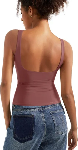 Vista 8 de SUUKSESS Camisetas sin mangas con respaldo abierto y cuello barco acolchado para mujer, con doble forro, camisas básicas Negro (Black Polka Dots)